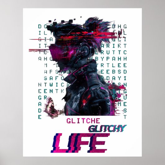 Glitchy Vibes - Futuristic Digital Art Poster (Vorne)