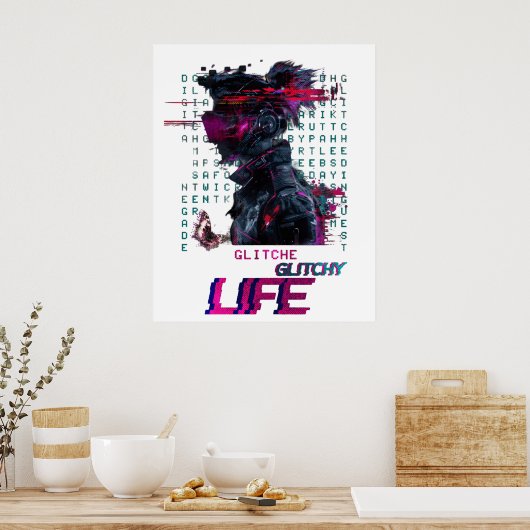 Glitchy Vibes - Futuristic Digital Art Poster (Küche)