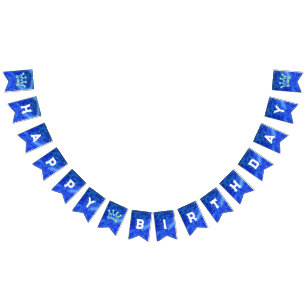 Glitering Crown Blue Birthday Banner