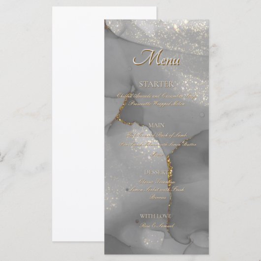 Glitter Alkohol Tinte Chic Flach Menü Menükarte (Vorne/Hinten)