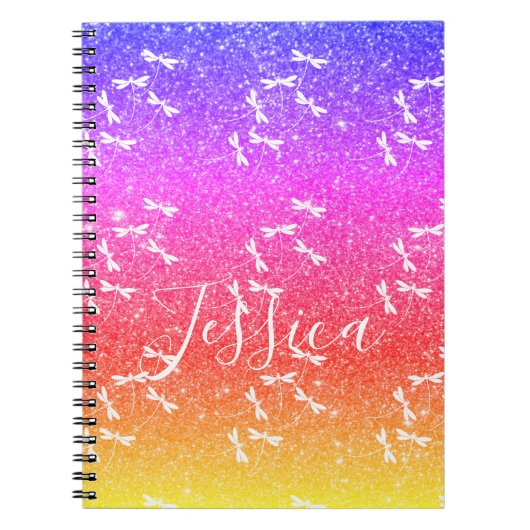 Glitter and dragonflies personalized notebook notizblock (Vorderseite)