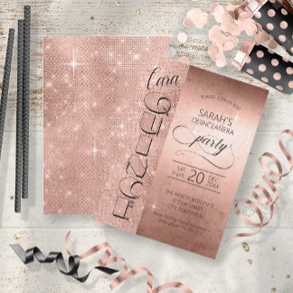 Glitter and Shine Quinceanera Rose Gold ID701 Einladung