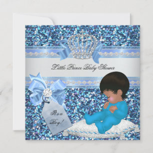 Glitter Baby Shower Junge Blau Kleiner Prinz Krone Einladung