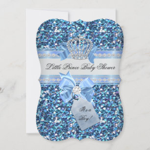 Glitter Baby Shower Junge Blau Kleiner Prinz Krone Einladung
