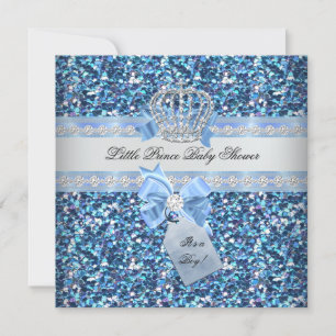 Glitter Baby Shower Junge Blau Kleiner Prinz Krone Einladung