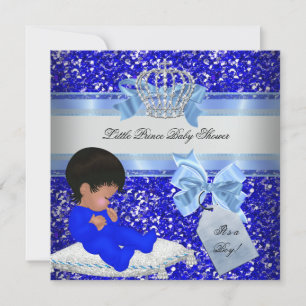 Glitter-Babyshower Junge Blau Kleiner Prinz Krone  Einladung