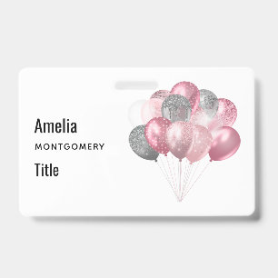 Glitter-Ballon Pink und Silber Ausweis
