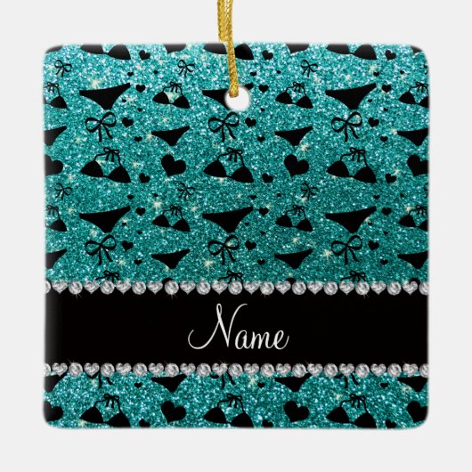 Glitter-Bikinibögen des Namerotkehlcheneies blaue Keramikornament (Vorderseite)