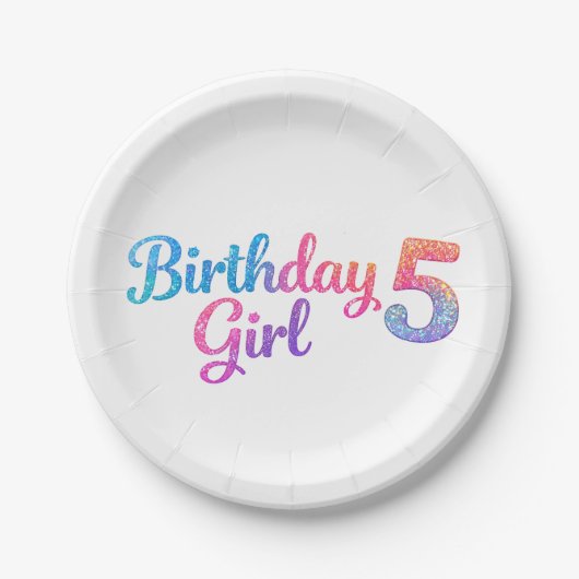 Glitter Birthday Girl 5 Party Plate Pappteller (Vorderseite)