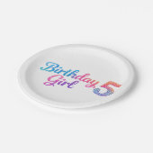 Glitter Birthday Girl 5 Party Plate Pappteller (Schrägansicht)