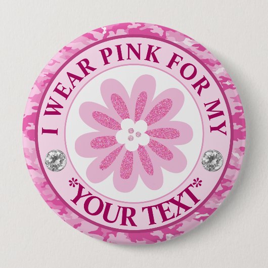 Glitter-Blumen-Brustkrebs-Bewusstseins-Design Button (Vorderseite)