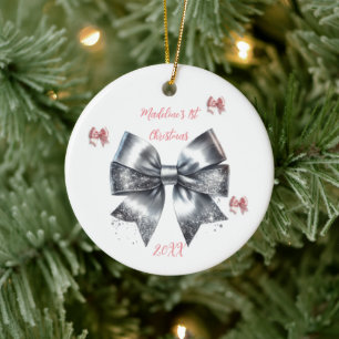Glitter-Bogen Baby's erstes Weihnachten Keramik Ornament