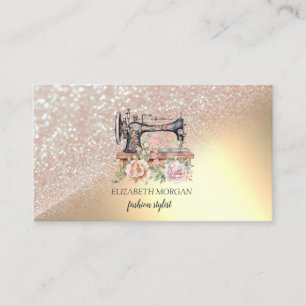 Glitter Bokeh Vintage Floral Nähmaschine Visitenkarte