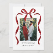 Glitter Bow with Photo Minimalist Christmas Card (Vorderseite)