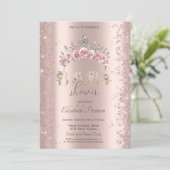 Glitter Confetti Floral Crown Baby Shower Einladung (Stehend Vorderseite)