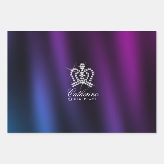 Glitter Crown Black Blue Lila Geschenkpapier Set (Vorderseite)