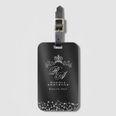 Glitter Crown Monogram Black Gepäckanhänger (Vorderseite Vertikal)