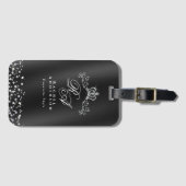 Glitter Crown Monogram Black Gepäckanhänger (Vorderseite (Horizontal))