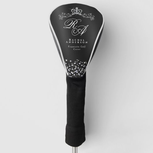 Glitter Crown Monogram Black Golf Headcover (Vorderseite)