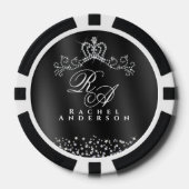 Glitter Crown Monogram Black Pokerchips (Vorderseite)