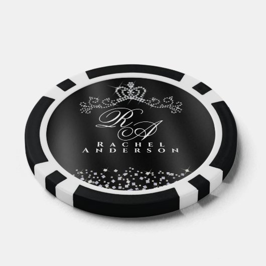 Glitter Crown Monogram Black Pokerchips (Einzeln)