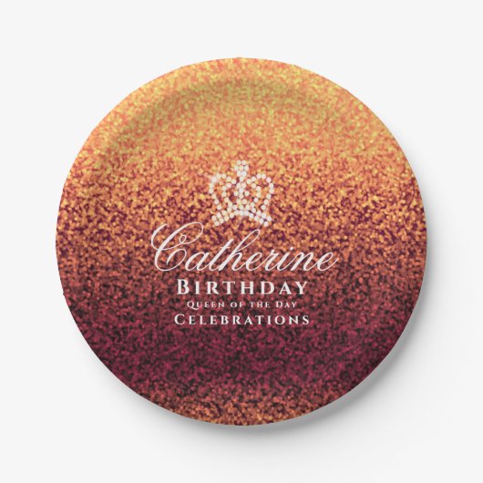 Glitter Crown Red Gold Pappteller (Vorderseite)