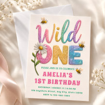 Glitter-Daisy-Hummel-Einladung zum 1. Geburtstag