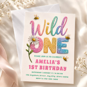 Glitter-Daisy-Hummel-Einladung zum 1. Geburtstag Einladung