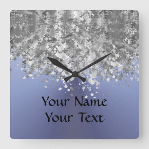 Glitter des blauen Graus und des Imitats Quadratische Wanduhr