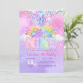 Glitter Disco Ball Pastel Cloud Nine Birthday Einladung (Stehend Vorderseite)