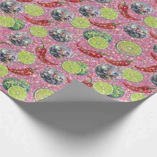 Glitter Disco Lime & Chili Pattern Geschenkpapier (Ecke)