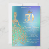 Glitter Dress, Diamonds Blue Ombre 50th Birthday Einladung (Vorderseite)