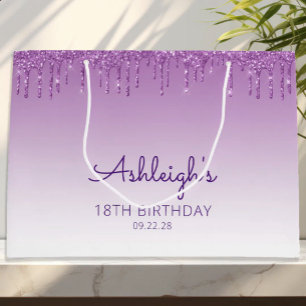 Glitter Drip 18. Geburtstag Lila Große Geschenktüte