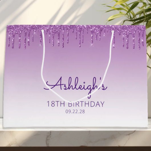 Glitter Drip 18. Geburtstag Lila Große Geschenktüte