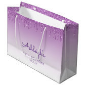 Glitter Drip 18. Geburtstag Lila Große Geschenktüte (Vorderseite Schrägansicht)
