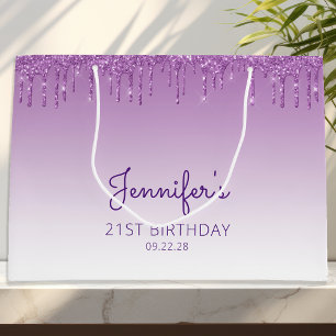 Glitter Drip 21. Geburtstag Lila Große Geschenktüte
