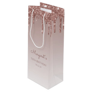 Glitter Drip 70. Geburtstag Rose Gold Geschenktüte Für Weinflaschen