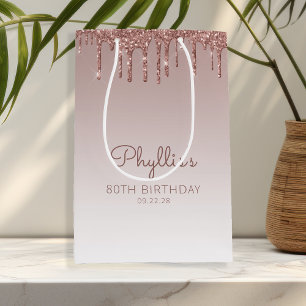 Glitter Drip 80. Geburtstag Rose Gold Mittlere Geschenktüte