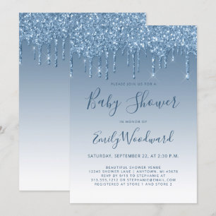 Glitter-Drip Blau Baby-Shower-Einladung