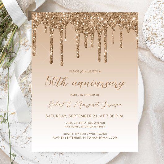 Glitter Drip Gold 50. Jubiläumsschrift Postkarte