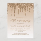 Glitter Drip Gold 50th Anniversary Script Postkarte (Vorderseite)