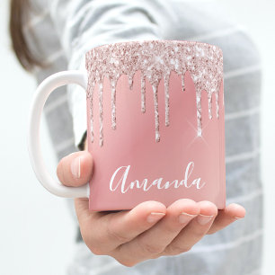 Glitter drip rose gold ombre girly name sparkle kaffeetasse