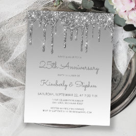 Glitter Drip Silver 25th Anniversary Invitation Postkarte