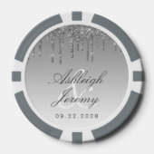 Glitter-Drip-Sparkle-Ombre-Script-Silber-Hochzeit Pokerchips (Vorderseite)
