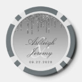 Glitter-Drip-Sparkle-Ombre-Script-Silber-Hochzeit Pokerchips (Rückseite)