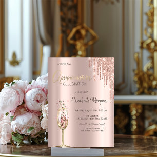 Glitter Drips Champagnerglas Quinceañera Einladung