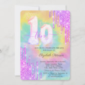 Glitter Drips Colorful Tie Dye 10th Birthday   Einladung (Vorderseite)