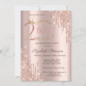 Glitter Drips Crow Rose Gold 2nd Birthday Einladung (Vorderseite)