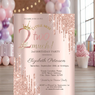 Glitter Drips Crow Roségold 2. Geburtstag Einladung