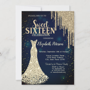 Glitter Drips,Diamonds Kleid Navy Blau Sweet 16 Einladung